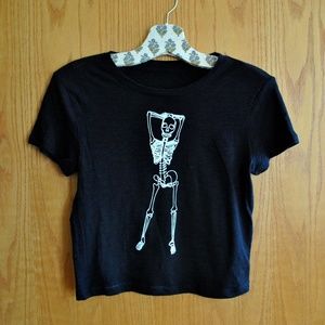 Black Sassy Skeleton Cropped Tee